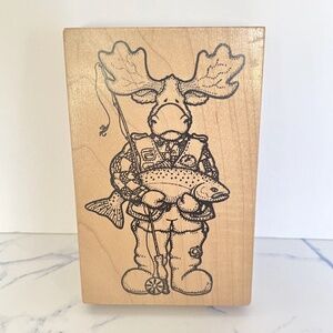 Moose & Fish Outdoor Theme Wooden Rubber Art Stamp